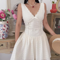 Lace back elastic suspender dress lace stitching halter neck dress - Thumbnail 2