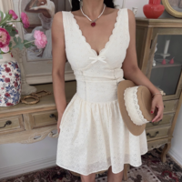 Lace back elastic suspender dress lace stitching halter neck dress - Thumbnail 3