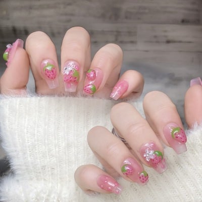Fashion handmade press on nails french flowers design reusable acrylic false nails artifical nail art - Thumbnail 2