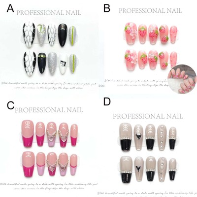 Fashion handmade press on nails french flowers design reusable acrylic false nails artifical nail art