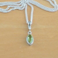 BOXED GIFT SET/Sterling Silver Peridot Marquise Pendant & Chain/Peridot Necklace/Peridot Jewellery/Peridot Jewelry/Peridot Earrings/August - Thumbnail 1