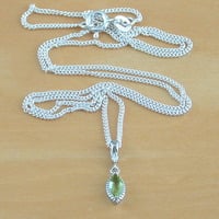 BOXED GIFT SET/Sterling Silver Peridot Marquise Pendant & Chain/Peridot Necklace/Peridot Jewellery/Peridot Jewelry/Peridot Earrings/August - Thumbnail 2