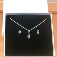BOXED GIFT SET/Sterling Silver Peridot Marquise Pendant & Chain/Peridot Necklace/Peridot Jewellery/Peridot Jewelry/Peridot Earrings/August - Thumbnail 8