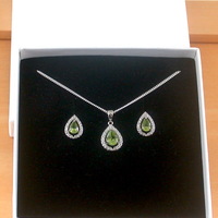 BOXED GIFT SET/Sterling Silver Peridot & Cz Pendant & Chain/Peridot Necklace/Peridot Jewellery/Peridot Jewelry/Peridot Earrings/August - Thumbnail 10