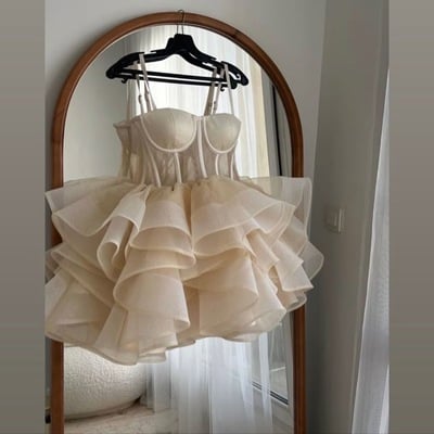 Short homecoming gown prom dresses organza