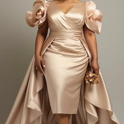 Plus size sheath tea-length mother of the bride/ groom dresses formal evening dress