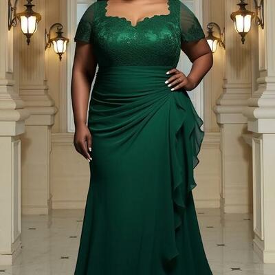 Emerald green sheath lace mother of the bride/ groom dresses formal evening dress