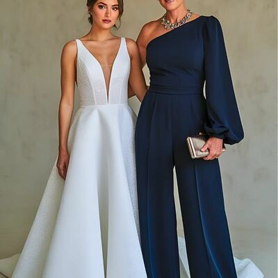 Plus size sheath navy blue mother of the bride/ groom jumpsuit formal evening jumpsuit