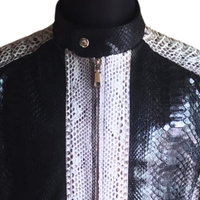 Cafe Racer Snakeskin Leather Jacket - Thumbnail 3