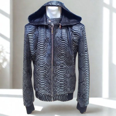 Varsity snakeskin leather jacket with removable hoodie