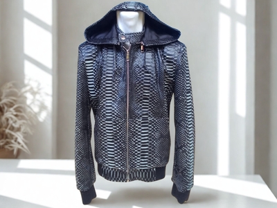 Varsity Snakeskin Leather Jacket with Removable Hoodie