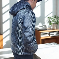 Varsity Snakeskin Leather Jacket with Removable Hoodie - Thumbnail 3