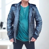 Varsity Snakeskin Leather Jacket with Removable Hoodie - Thumbnail 4