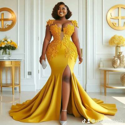 Plus size yellow prom dresses appliques evening gowns african girls formal party occasion gowns custom - Thumbnail 4
