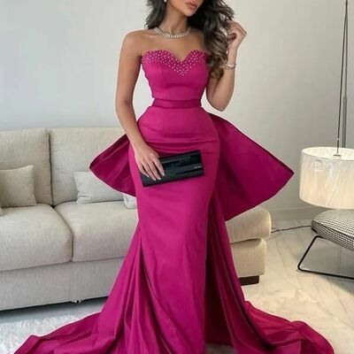 Fuchsia sheath prom dresses evening formal dress birthday party gown