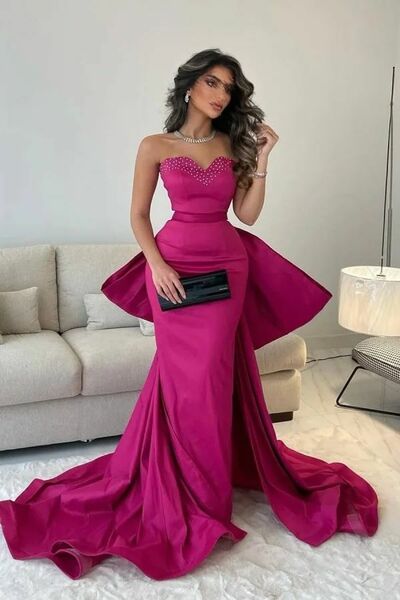 Fuchsia Sheath Prom Dresses Evening Formal Dress Birthday Party Gown