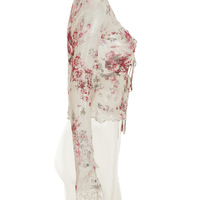 V-neck tie cardigan see-through mesh retro floral blouse - Thumbnail 3