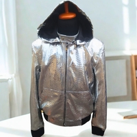 Snakeskin Leather Jackets with Hoodies - Thumbnail 1