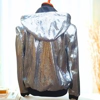Snakeskin Leather Jackets with Hoodies - Thumbnail 4