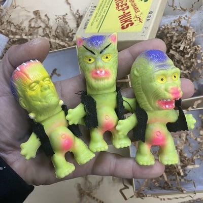 Deplorable creep-niks - hand painted green rubber - denim vest w/rhinestone eyes 