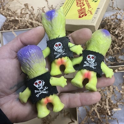 Deplorable creep-niks - hand painted green rubber - denim vest w/rhinestone eyes 