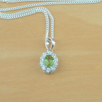 BOXED GIFT SET/Sterling Silver Peridot & Cz Pendant & Chain/Peridot Necklace/Peridot Jewellery/Peridot Jewelry/Peridot Earrings/August Birthstone/U - Thumbnail 1