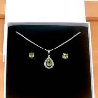 BOXED GIFT SET/Sterling Silver Peridot & Cz Pendant & Chain/Peridot Necklace/Peridot Jewellery/Peridot Jewelry/Peridot Earrings/August - Thumbnail 10