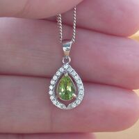 BOXED GIFT SET/Sterling Silver Peridot & Cz Pendant & Chain/Peridot Necklace/Peridot Jewellery/Peridot Jewelry/Peridot Earrings/August - Thumbnail 3
