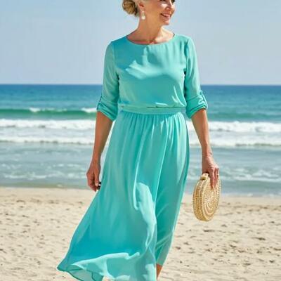 Blue a line beach chiffon mother of the bride/ groom dresses formal evening dress