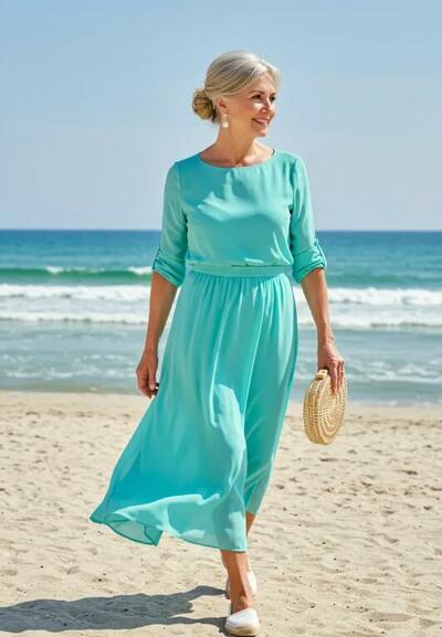 Blue A Line Beach Chiffon Mother Of The Bride/ Groom Dresses Formal Evening Dress