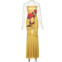 Solid color slim fit fashionable one-shoulder sleeveless printed dress - Thumbnail 2