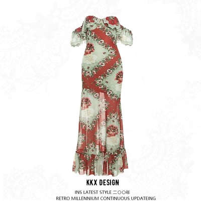 Fashion print sexy one-shoulder dress
