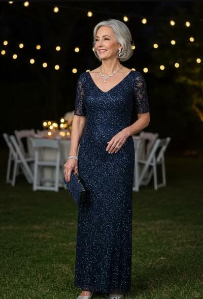 Navy Blue Sheath Sequins Lace Mother Of The Bride/ Groom Dresses Formal Evening Dress