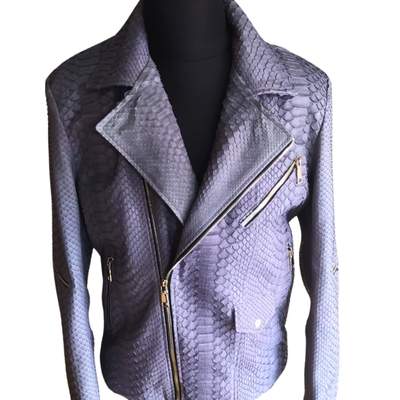Rock blue snakeskin motorcycle leather jacket