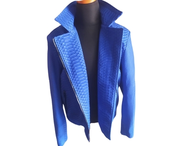 Light Blue Snakeskin Motorcycle Leather Jacket