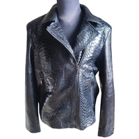 Glossy Black Snakeskin Motorcycle Leather Jacket - Thumbnail 1