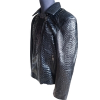 Glossy Black Snakeskin Motorcycle Leather Jacket - Thumbnail 3