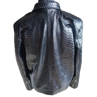 Glossy Black Snakeskin Motorcycle Leather Jacket - Thumbnail 4