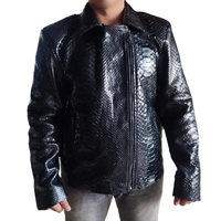 Glossy Black Snakeskin Motorcycle Leather Jacket - Thumbnail 6