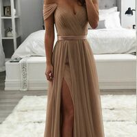 A Line Prom Dresses Off the Shoulder Evening Gowns Side Slit Formal Party Occasion Gowns - Thumbnail 8