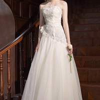 Champagne Tulle Lace Long Prom Dress, Beautuful A-Line Party Dress - Thumbnail 2