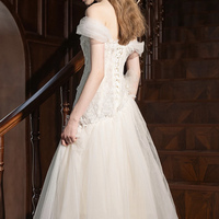 Champagne Tulle Lace Long Prom Dress, Beautuful A-Line Party Dress - Thumbnail 4