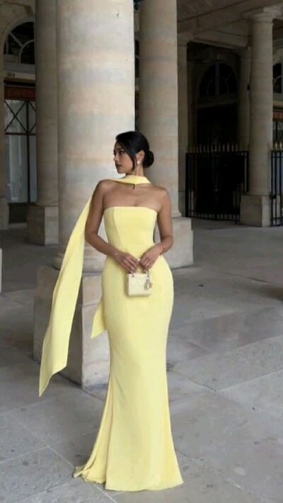 Yellow Prom Dresses Sheath Evening Gowns Formal Party Gowns