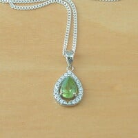 BOXED GIFT /Sterling Silver Peridot & Cz Pendant & Chain/Peridot Necklace/Peridot Jewellery/Peridot Jewelry/Peridot Earrings/August - Thumbnail 1