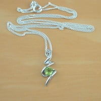 BOXED GIFT /Sterling Silver Peridot Squiggle Pendant & Chain/Peridot Necklace/Peridot Jewellery/Peridot Jewelry/Peridot Earrings/August - Thumbnail 2