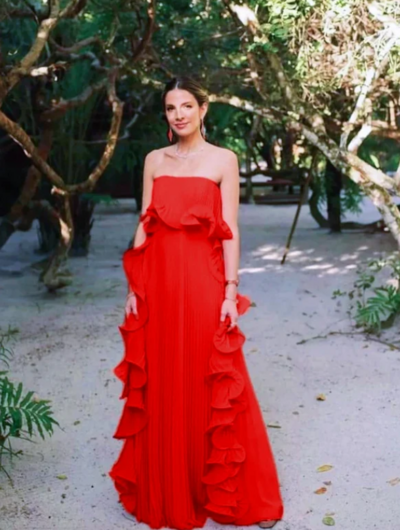 Beautiful Strapless A Line Red Ruffled Prom Dresses