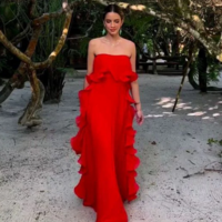 Beautiful Strapless A Line Red Ruffled Prom Dresses - Thumbnail 1