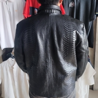 Black Snakeskin Motorcycle Leather Jacket - Thumbnail 2