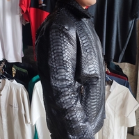 Black Snakeskin Motorcycle Leather Jacket - Thumbnail 3