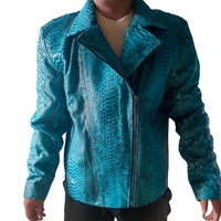 Turquoise Snakeskin Motorcycle Leather Jacket - Thumbnail 2